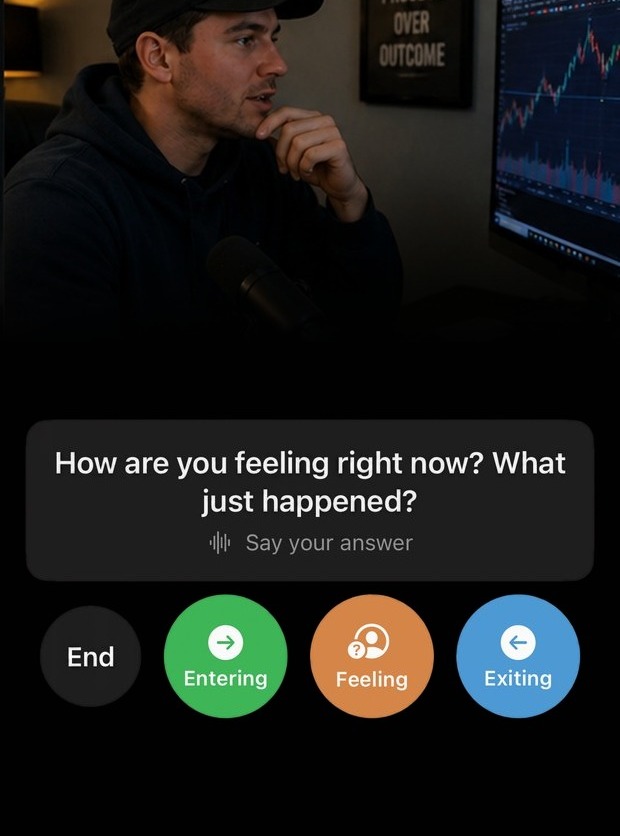 The Feeling prompt asking how you feel right now, above the End, Entering, Feeling and Exiting buttons.